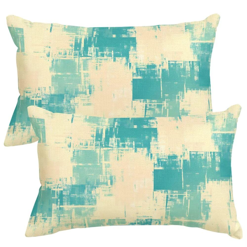 Cushion Covers 20cm x 30cm Green Cushion Cover 8 x 12 Inches Pack of 2 Throw Pillow Covers Retro Sofa Cushions Polyester Linen Decorative Pillowcases for Couch Living Room Bedroom Home Decor -SC505