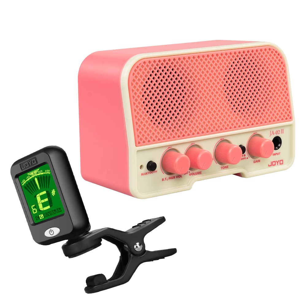 JOYOJA-02 II Pink Small Guitar Practice Combo Amplifier and JT-09 Guitar Tuner