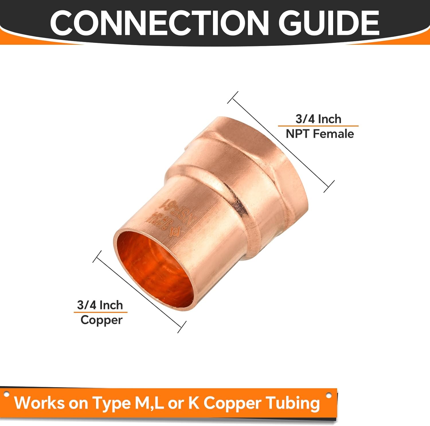 HeSun 10-Pack Copper Fittings, 3/4-Inch Copper Female Adapter, C x FNPT with Sweat Solder Connection