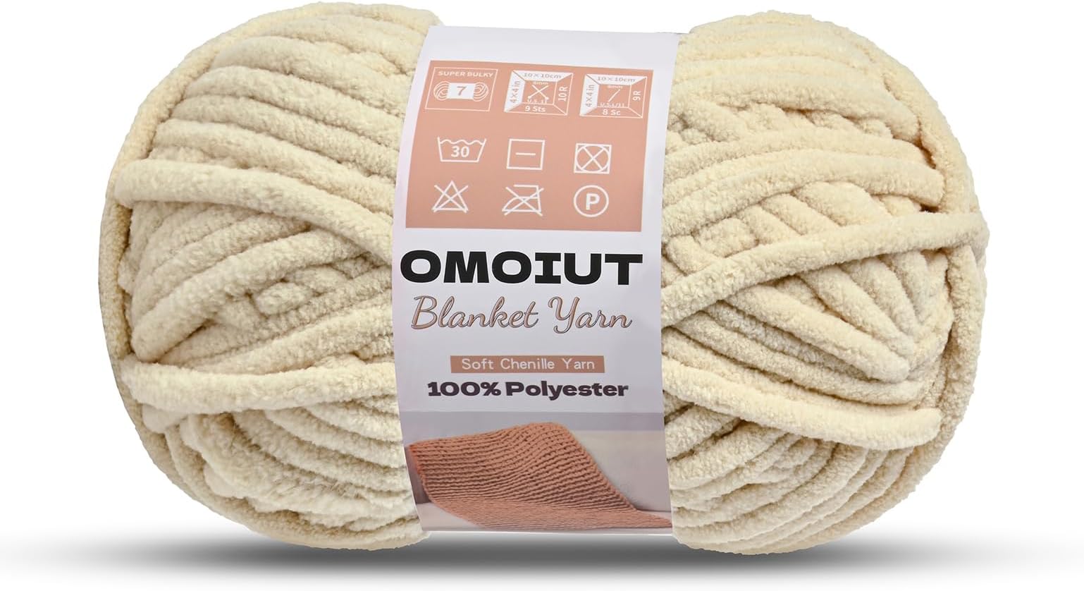 Chunky Chenille Yarn for Crocheting, Soft Baby Blanket Yarn, Chunky Knit Blanket Crochet Yarn, #7 Super Bulky, 7 oz/109.4 yds Fluffy Velvet Amigurumi Yarn(Beige)
