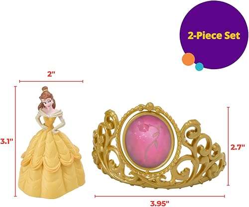 Miniatura 6 de DecoSet Disney Princess Belle Beautiful As A Rose Cake Topper, juego de decoraciones de 2 piezas con figura de Bella y tiara dorada con joya
