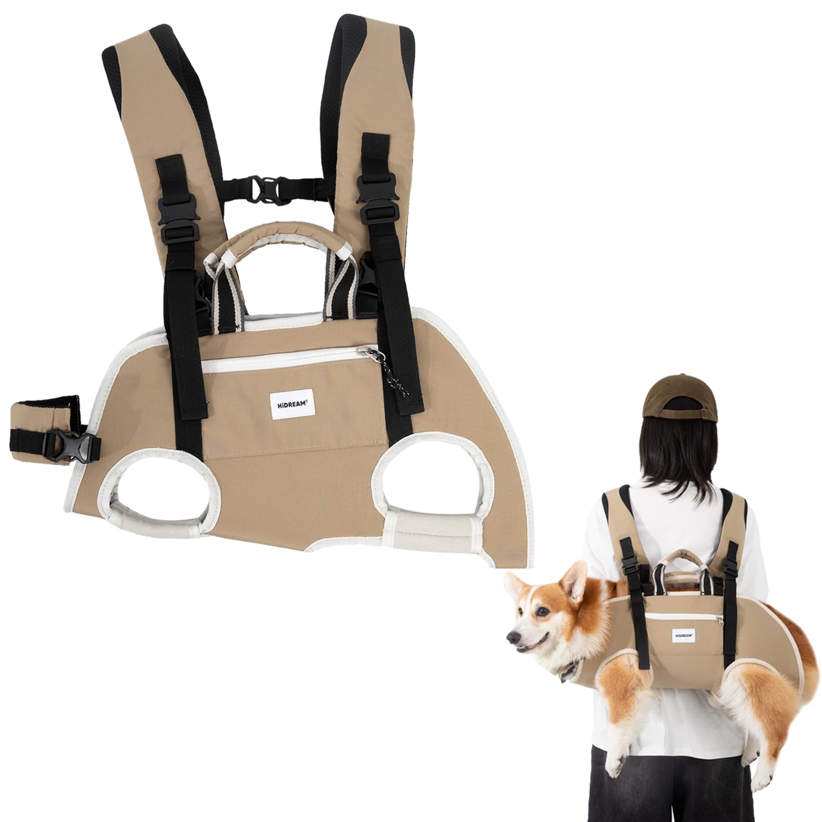 Duuclume Ergonomic Support Dog Carrier Backpack,Horizontal Legs Out Front & Back Facing Pet Backpack, 3-in-1 Convertible Hands-Free Puppy Carrier,Up to 33 lbs/15kg (Brown, XL)