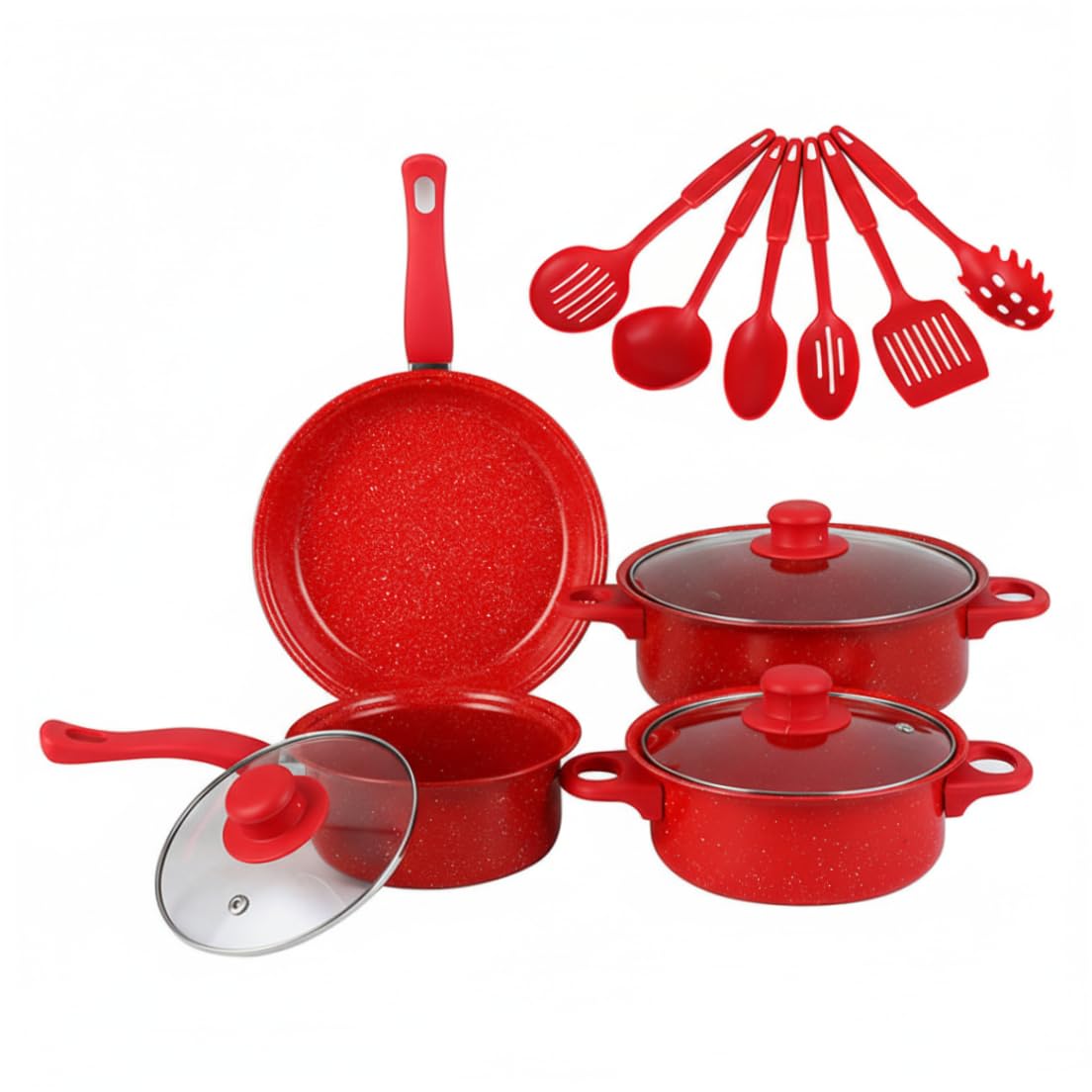 Set Di Pentole Antiaderenti, Set Di Pentole Antiaderenti Da 13 Pezzi, E Padelle Con Padella, Pentola Per Il Latte E Utensili Per La Cucina Casalinga, Rosso..