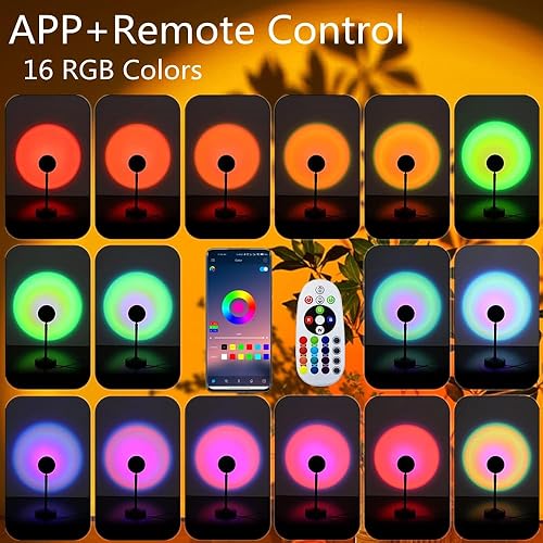 Miniatura 2 de Lámpara de puesta de sol, proyector de arco iris, lámpara de proyección romántica LED para fiesta, foto, vlog, fondo, dormitorio, (APP + control RC