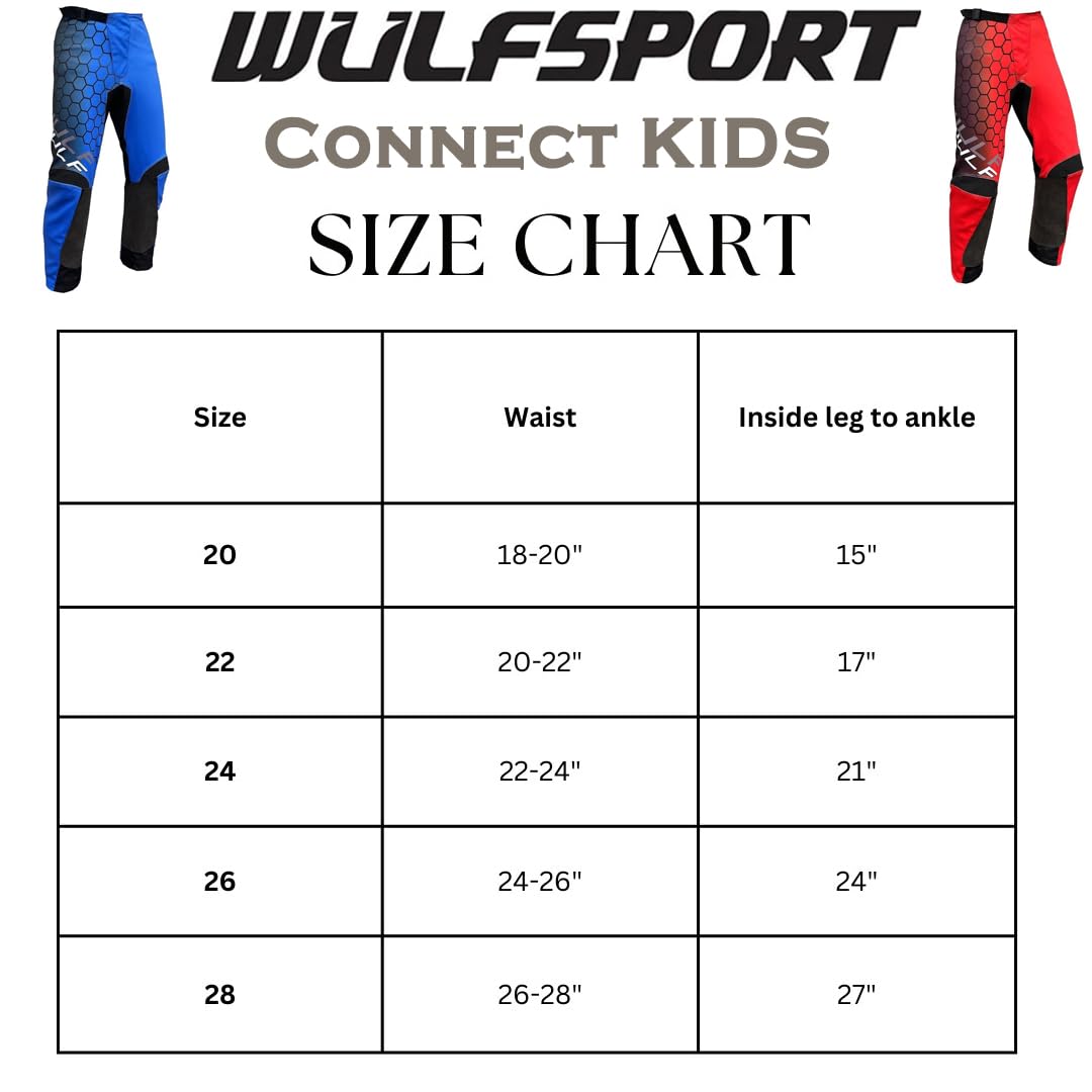 Wulf sport 2024 Junior Off Road Mx Clothing Pantalon de moto pour enfants pour quad, enduro, kart, trial, VTT, BMX, Dirt Bike Cub - Pantalon de course Wulf