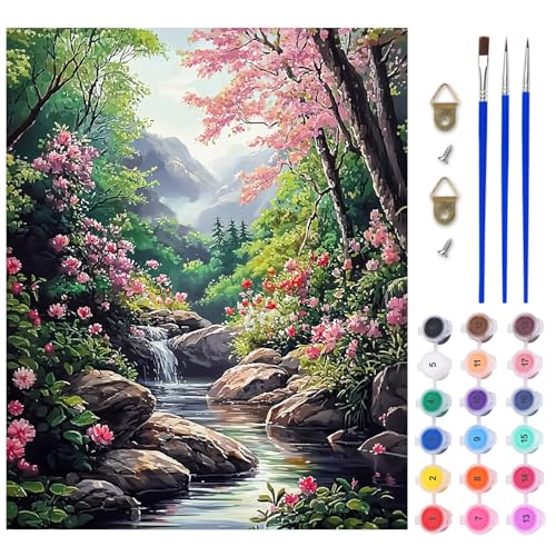 AIRDEA Montagne Peinture Numero Adulte, DIY Kit Activité Manuelle Peinture Acrylique, Paysage Peinture par Numero Adulte avec Pinceaux et Acryliques pour la...