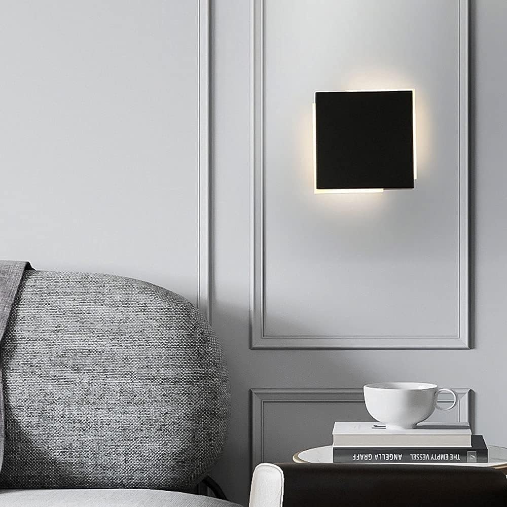 Lámpara de pared LED cuadrada, aplique de Metal, pantalla acrílica, lámpara de pared moderna, accesorios de iluminación interiores modernos(Negro)