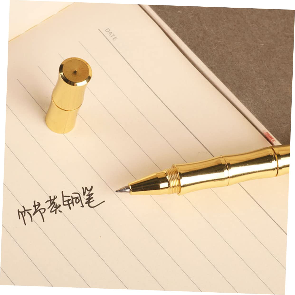 4 Ensembles Stylo Signature Neutre En Bambou Stylo À Bille Décoratif Stylos D'affaires Créatifs Fournitures De Bureau Laiton Golden 2 Pièces * 4