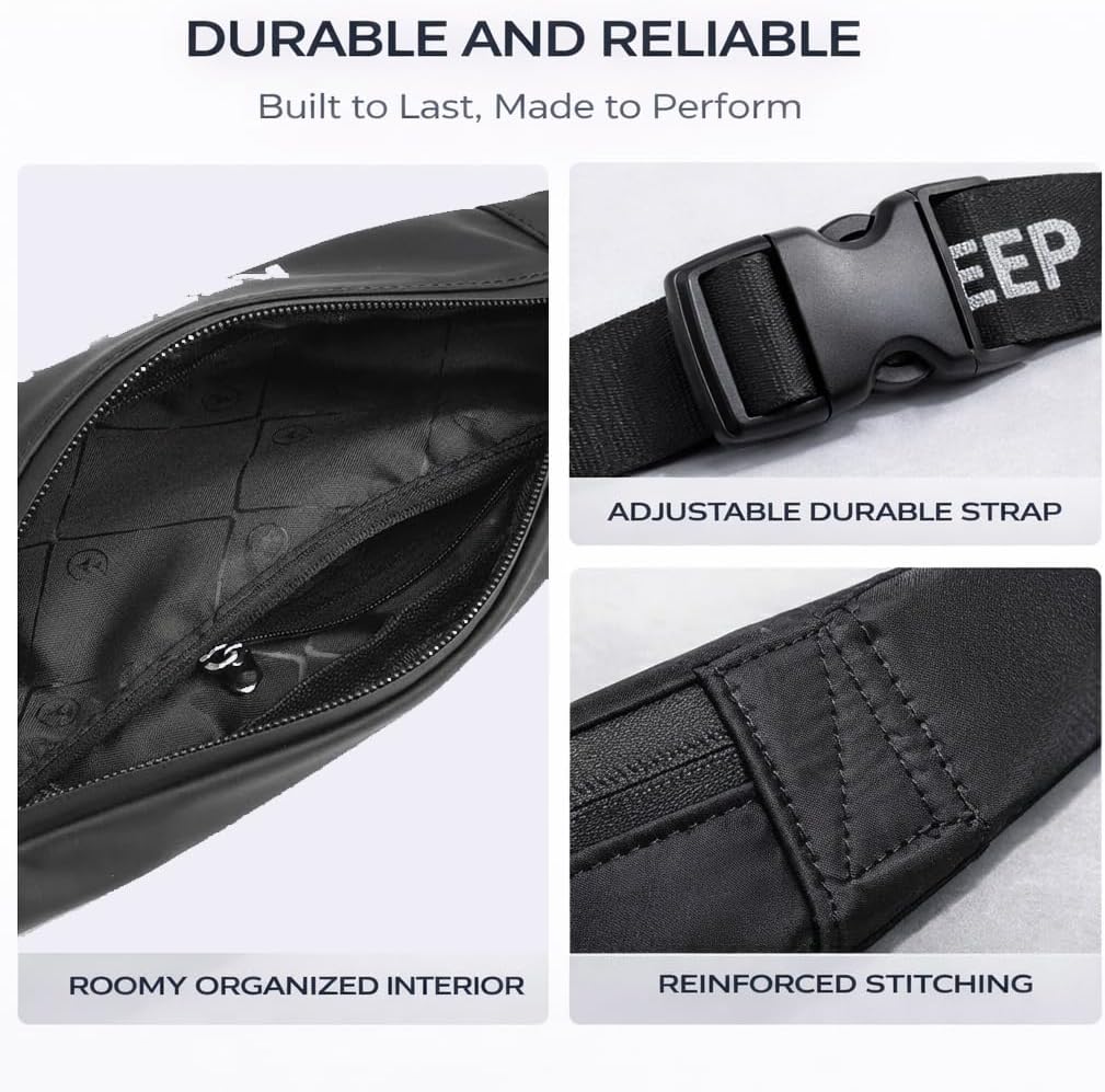 Slim Running Waist Pack for Women Men, Large Capacity Waist Belt with Organized Compartments, No-Bounce Secure Fit for Cycling, Hiking, Climbing Adventure & Reflective Safety Night Running - Black - Image 5