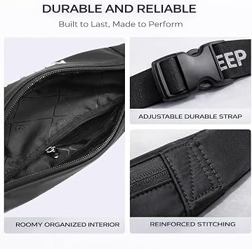 Slim Running Waist Pack for Women Men, Large Capacity Waist Belt with Organized Compartments, No-Bounce Secure Fit for Cycling, Hiking, Climbing Adventure & Reflective Safety Night Running - Black