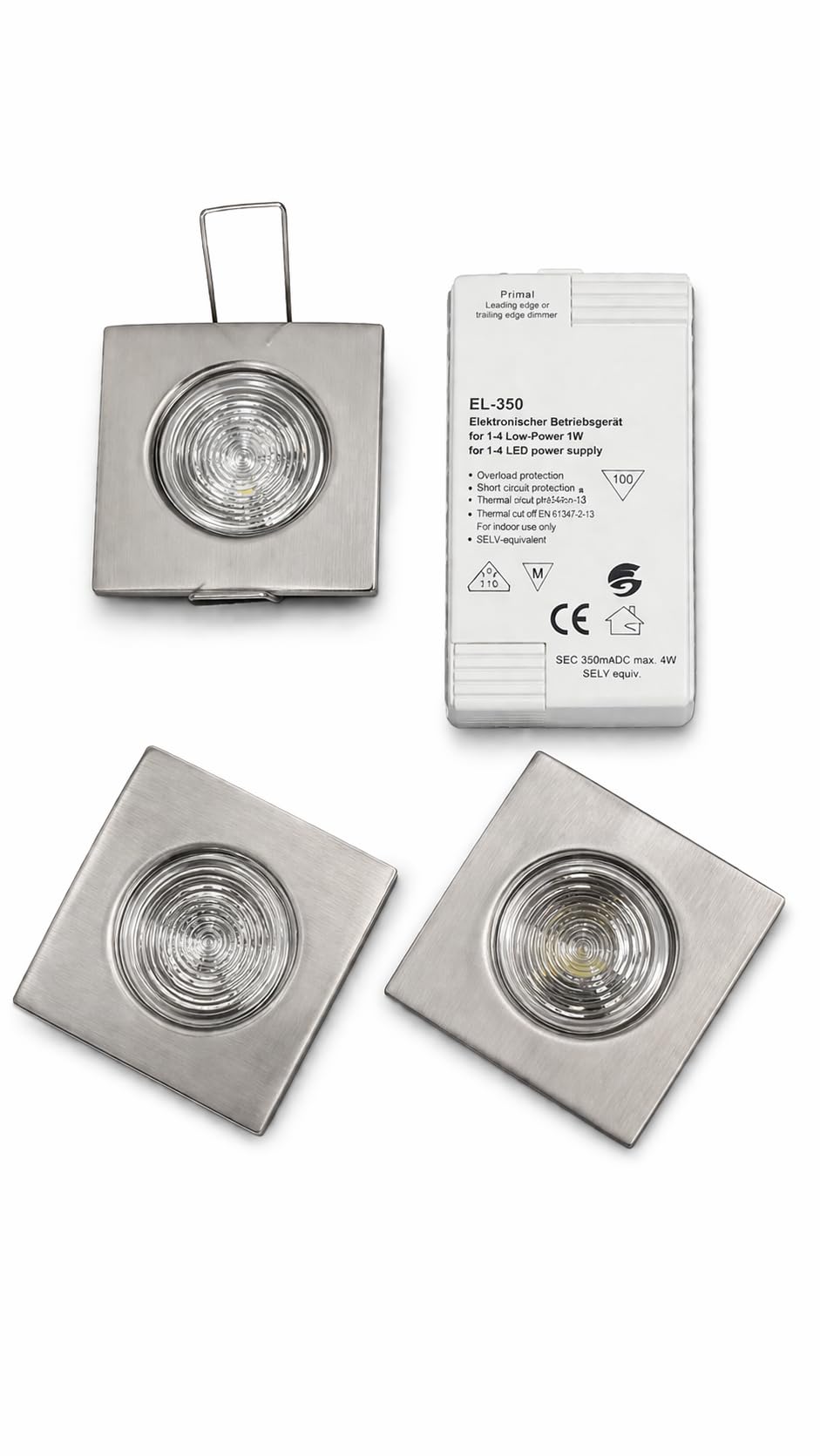 Generico Faretti LED da Incasso Quadrati Set 3 Pezzi, 1W per Faretto, Luce Bianco Neutro, Nichel Spazzolato, Mini Spot LED 46x46 mm con Driver EL-350 per Soffitto