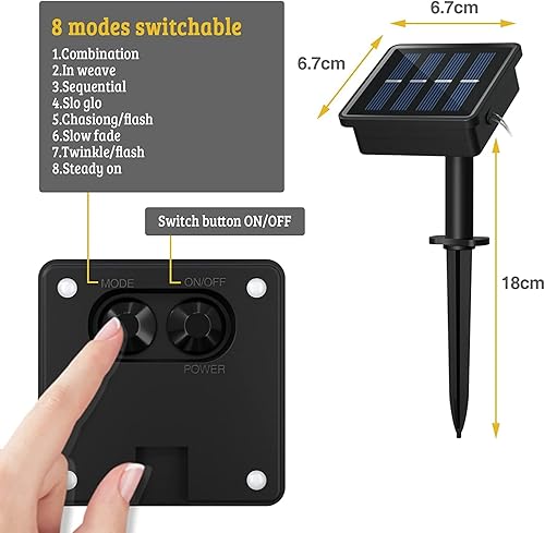 Miniatura 4 de Luces de cuerda solar, paquete de 2 8 modos, luces de cuerda solar al aire libre impermeable IP65 con 100 LED, luces de tubo solar de 40 pies para