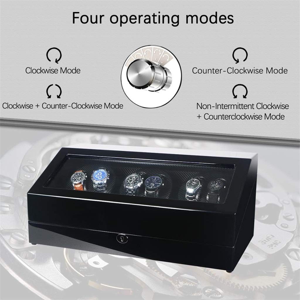 Caja automática para 6 + 7 relojes de piel sintética, colección de almacenamiento con pantalla silenciosa, motor silencioso con luz LED