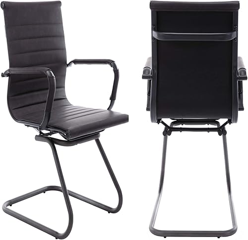 Miniatura 5 de Sillas de recepción de oficina, sin ruedas, sillas de conferencias de cuero, con soporte para la espalda, juego de 2 (carbón vintage)