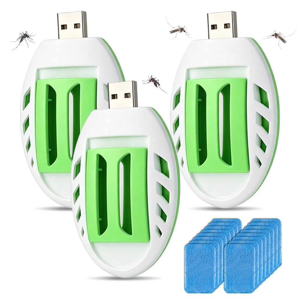 3 sztuki wtyków na komary, przenośna, USB, elektryczna ochrona przed komarami, ze 120 tabletkami odstraszającymi komary, gniazdka, ochrona przed komarami, na wędrówki, do użytku na świeżym powietrzu