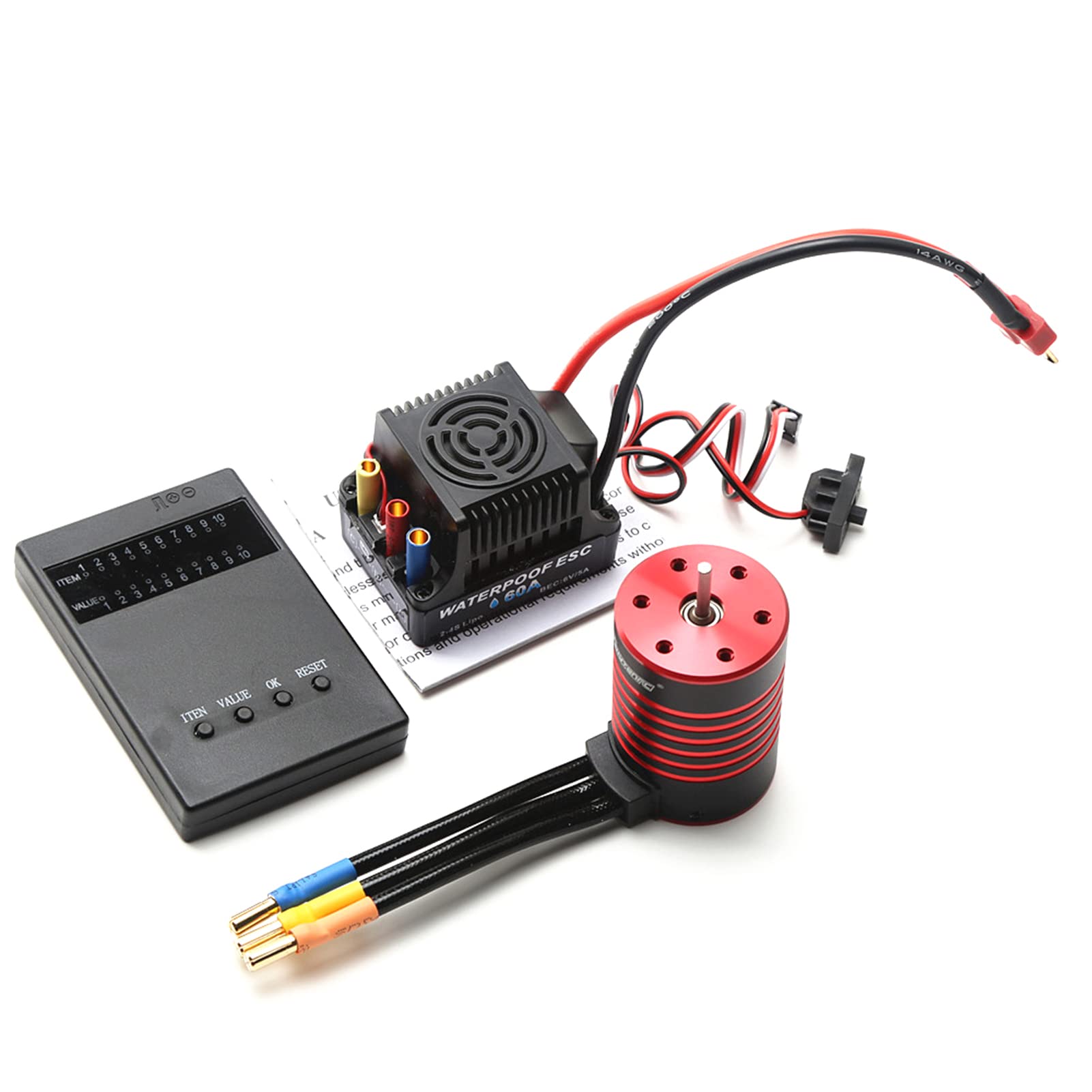 Silnik bezszczotkowy 3650, 2300 KV, wodoszczelny silnik 60 A, ESC T Plug karta programowa do samochodów 1/10 RC Car Truck