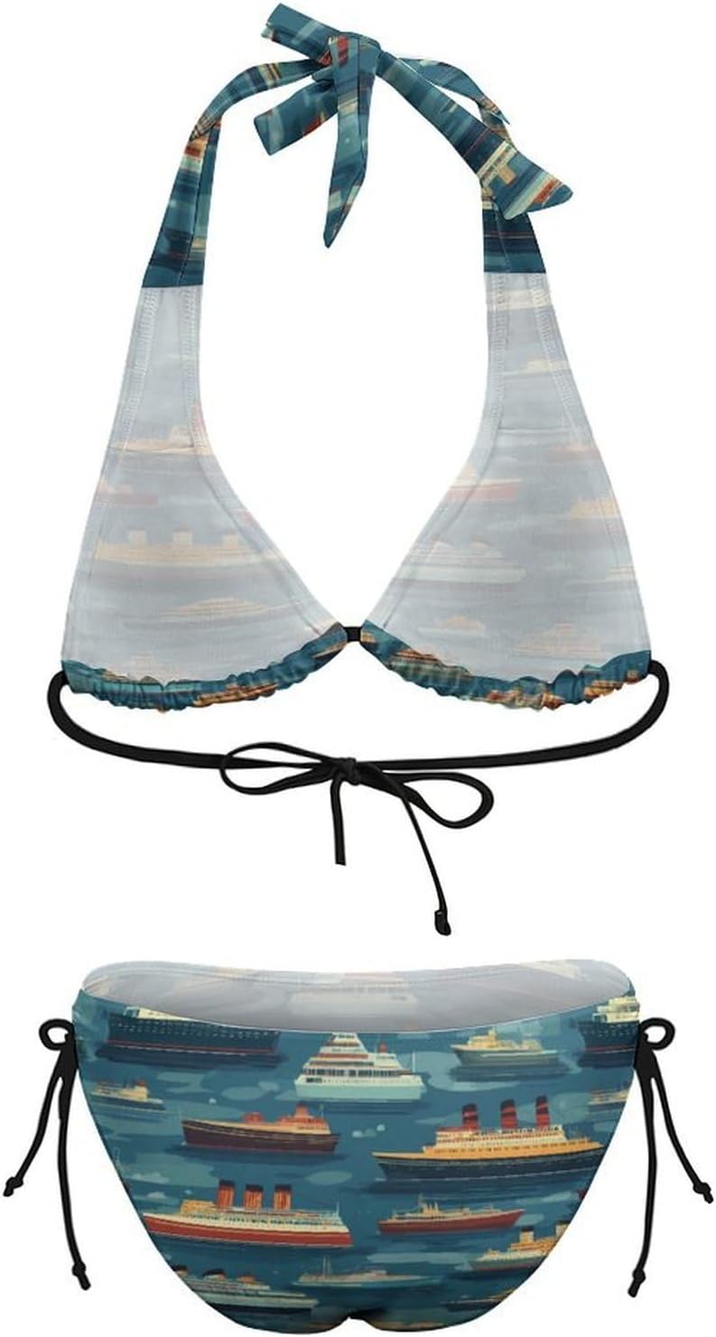Cruises Pattern Novelty Women's 2 Piece String Bikini Set Swimsuits Bathing Suit Swimwear