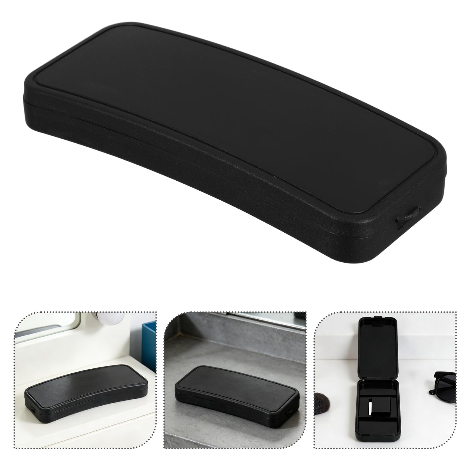 COLLBATH Estuche para Gafas de Sol con Clip, Caja de Almacenamiento de Plástico Negro Mate Tamaño Mediano, Ligero y Resistente para Viaje y Uso Diario, Organizador Portátil para Gafas