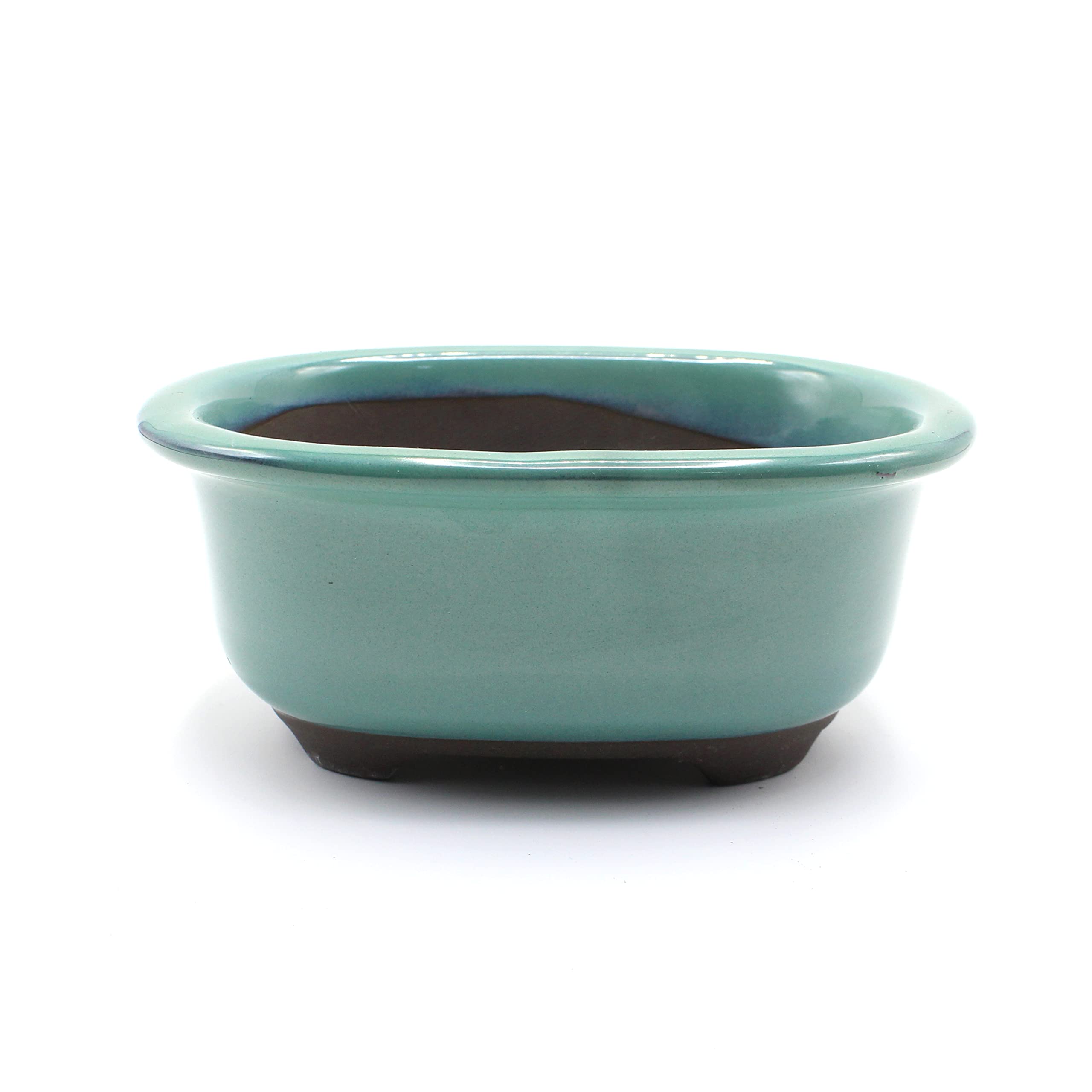 Umekichi Bonsai Japan Pot Ceramic Seto-Yaki Oval Shaped Glazed with Rim(6.5", Oribe-Yu)