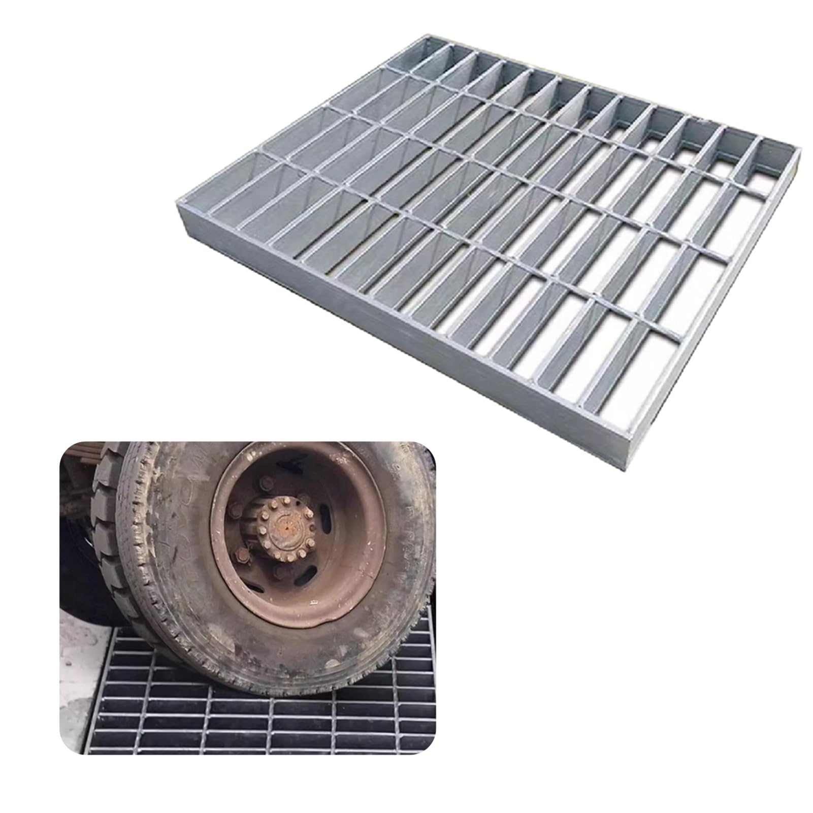 LWJSOCP Galvanized Steel Drainage Cover Grate, Heavy Duty 100cm x 30cm Square Channel for Garage and Roadside, Durable Silver Sewer Grate