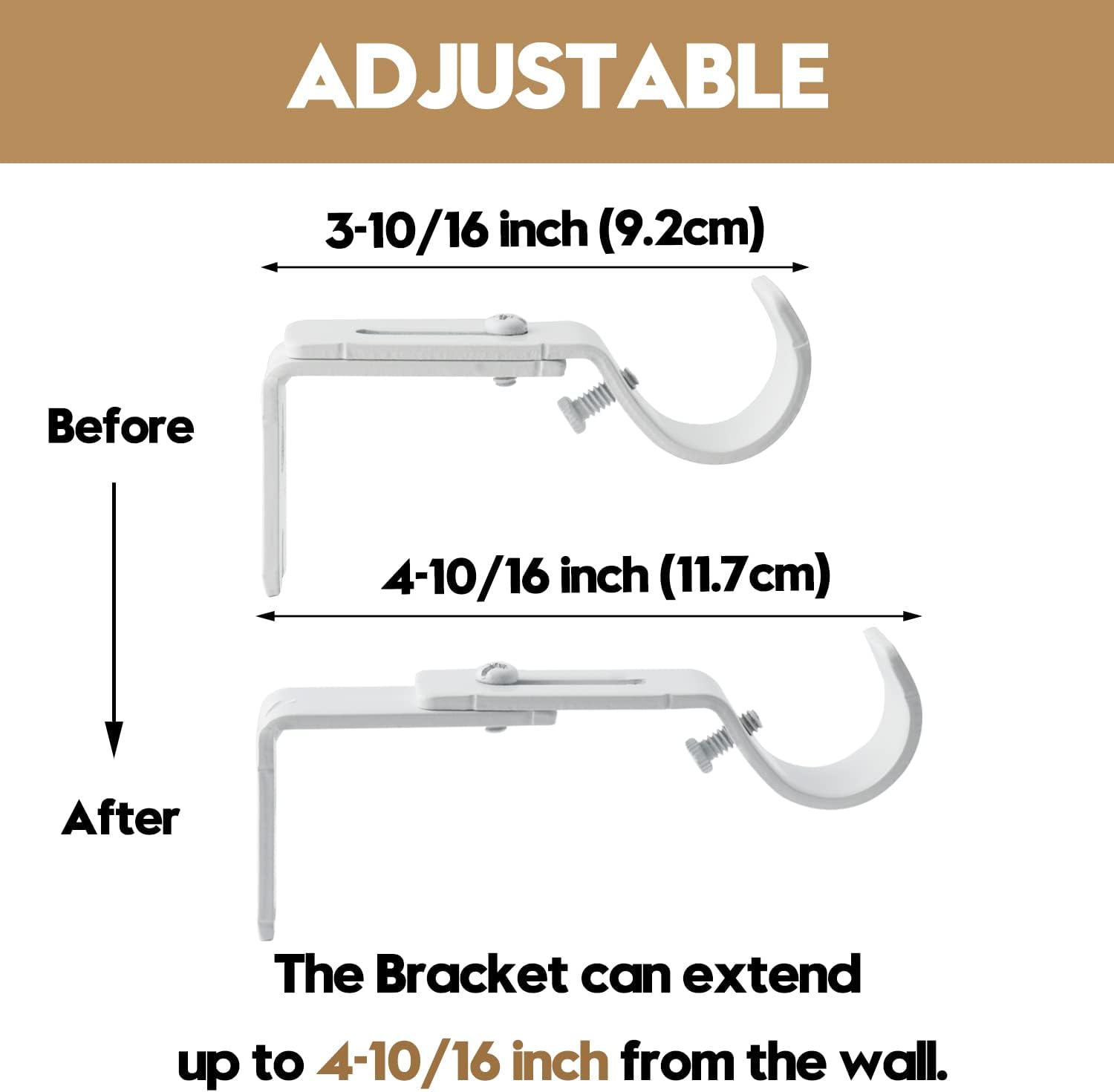AddGrace Adjustable Curtain Rod Bracket Fits up to 1 inch Curtain Rod Sturdy Premium Brackets for Wall Set of 6 White