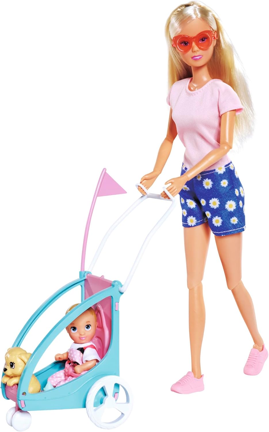 Simba Steffi Love Bike Trailer, Toy Doll on Her Bike with Trailer for Baby, Dog and Helmets, from 3 Years