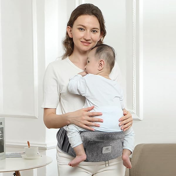 Bebamour Porte-bébé Hipseat 0-36 mois, tabouret de taille avec support dorsal léger et réglable, porte-bébé 3 en 1 siège bébé à tout-petit(New Light Grey) - 3