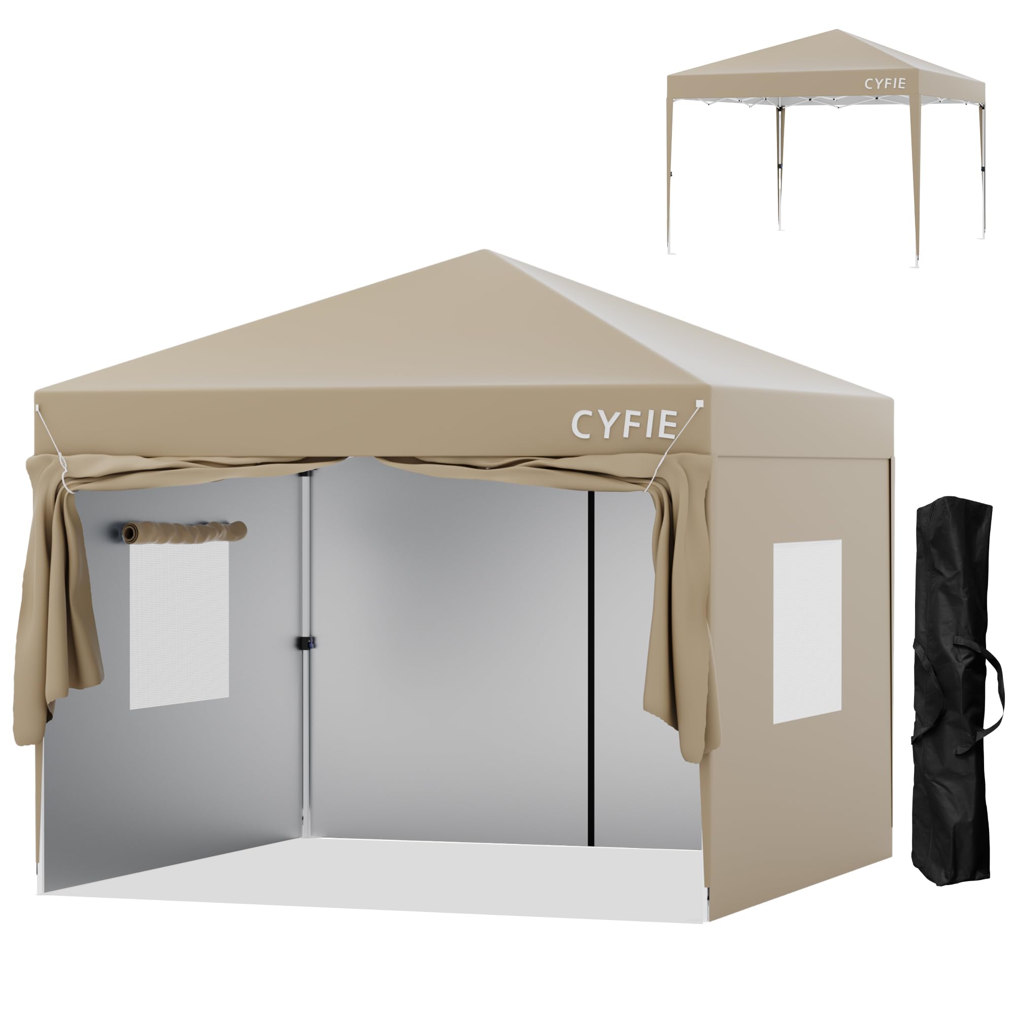 CYFIE タープテント 3mx3m サイドシート4枚付 ワンタッチタープ 高さ3段階調節 テント ワンタッチ 日除けコーティング 高耐水加工 ワンタッチテント タープ ワンタッチタープテント スチールフレーム 組立て簡単 持ち運び便利 防災砂袋·ペグ·ロープ·収納ケース付 アウトドア キャンプ イベント 運動会 祭り用