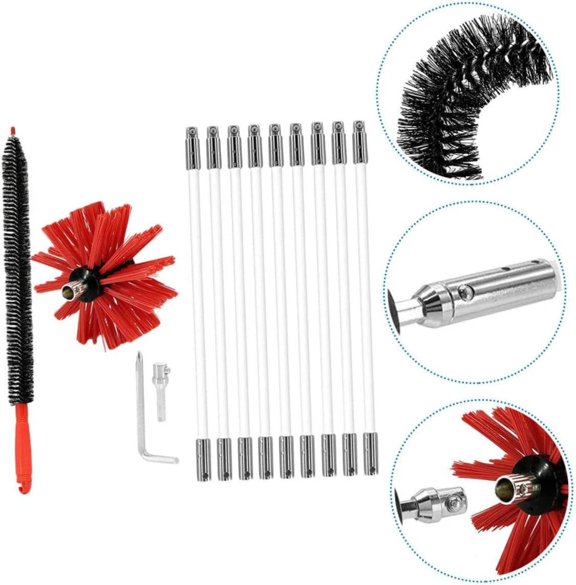 Chimney Brush with Rods Flexible Fireplace Cleaning Tool for Drill Use for Brick Flues Easy Assembly and Disassembly for Home Maintenance