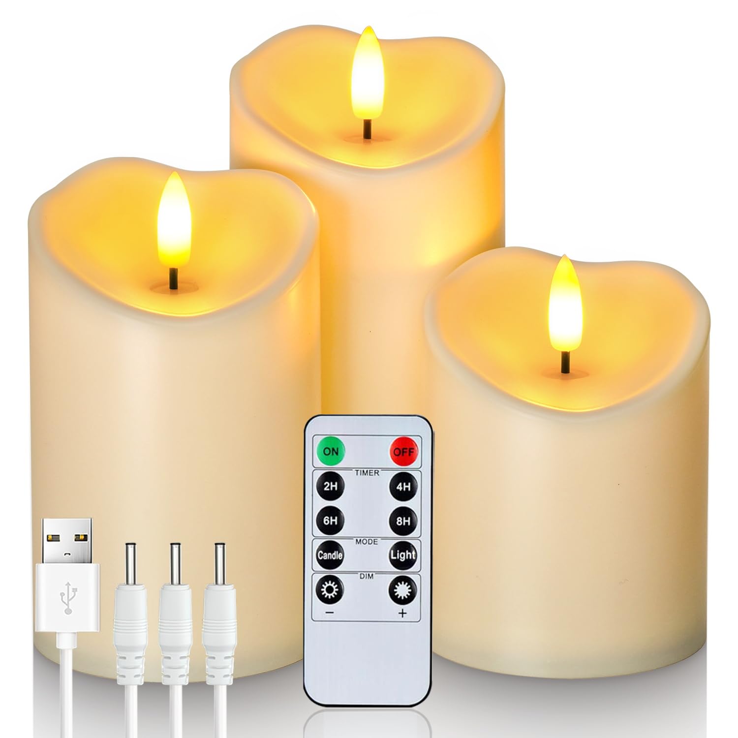 Homemory Rechargeable Flameless Candles, LED Candles, Battery Operated Candles with Remote and Timers, Outdoor Waterproof, Long Lasting, Set of 3