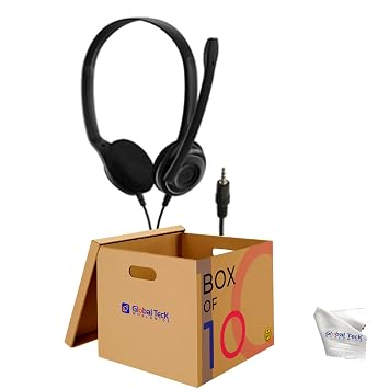 GTW Bundle of EPOS EDU 10 Stereo Headsets Bulk Pack of 10 Computer Headset with Microphone kit Includes Global Teck Microfiber Cloth