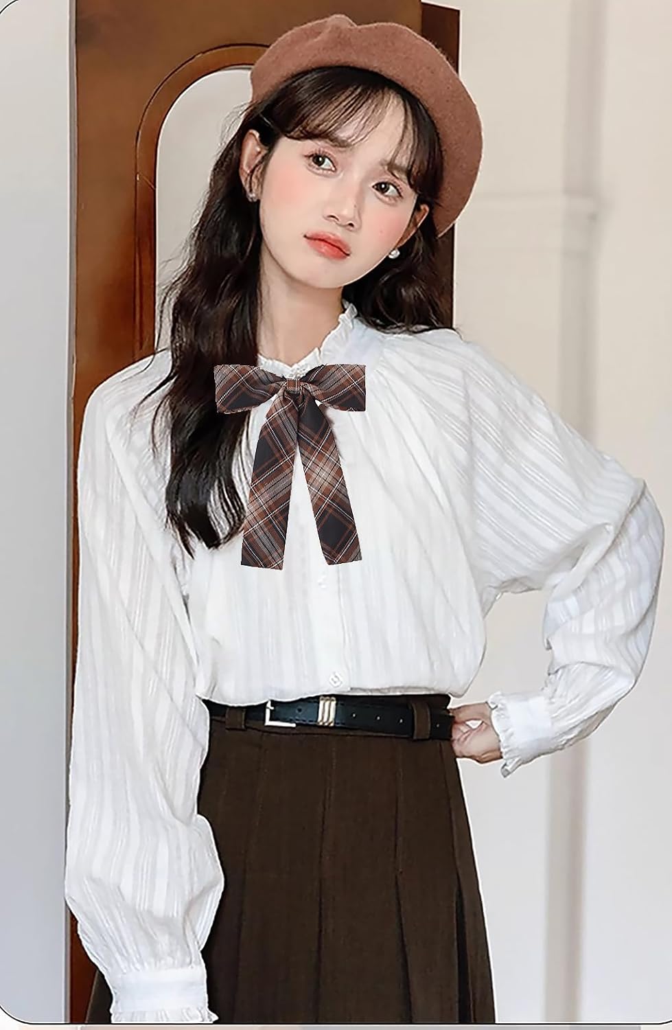 Beautifulfashionlife Girls Women Pre-Tied Adjustable Long Bowknot Plaid School Uniform bow Neckties