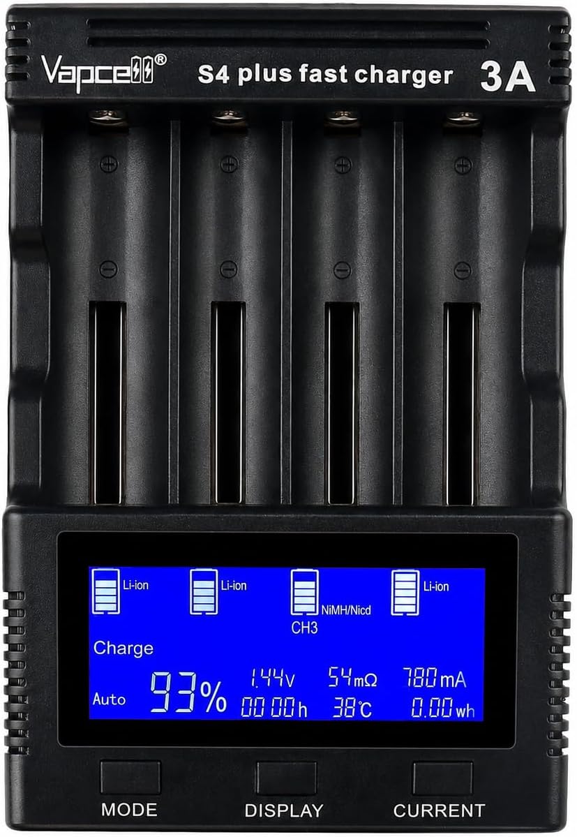 Battery Charger, Universal 4 Bay Charger with LCD Display(Version 3.0)