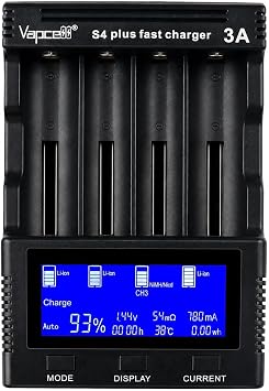 Battery Charger, Universal 4 Bay Intelligent Quick Charger with LCD Display, Independent Slot for Recharging Batteries Version 3.0