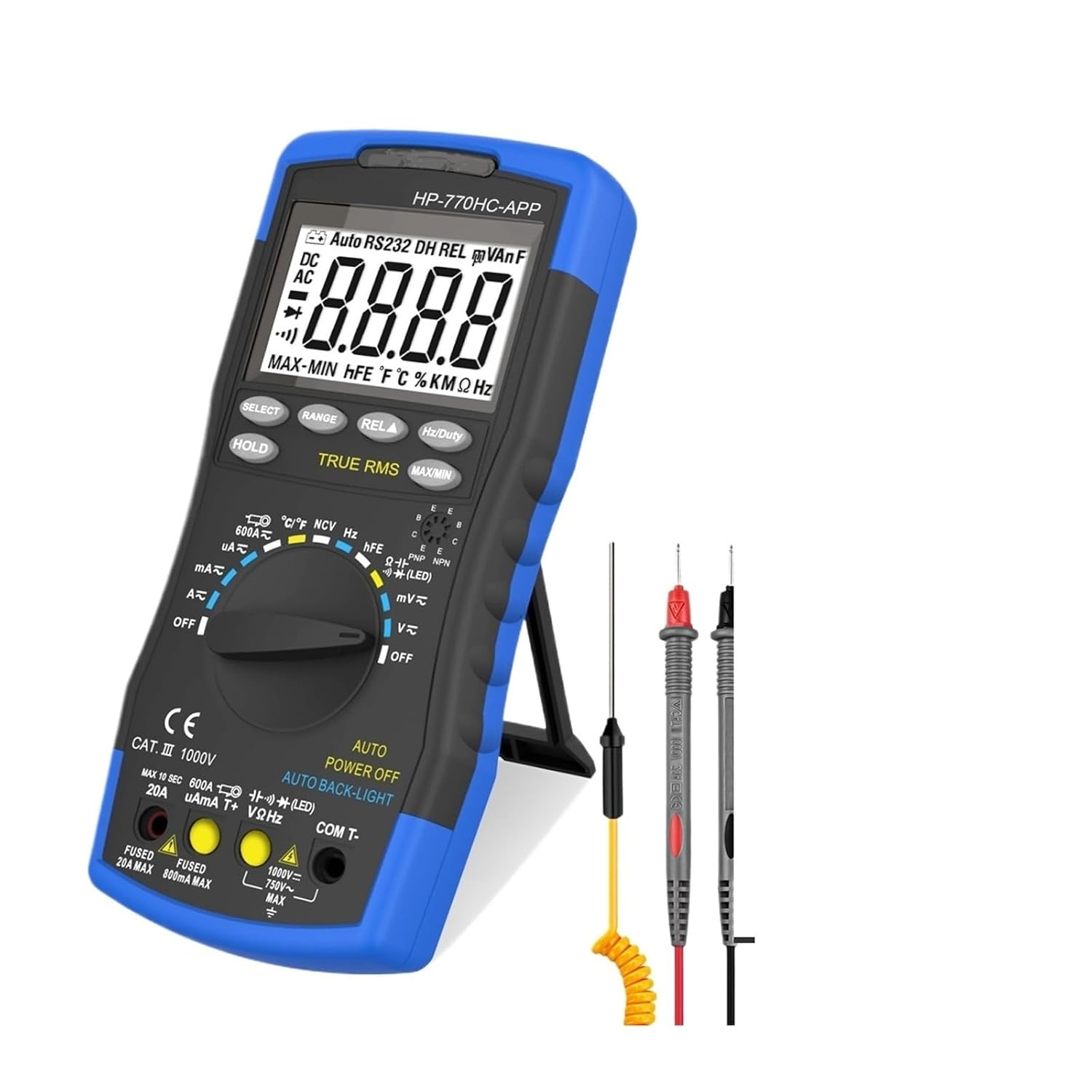 6000 Ranging TRMS Volt Meter for AC/DC Voltage, Current, Resistance, Diode Test(BLUE-770HC-APP)