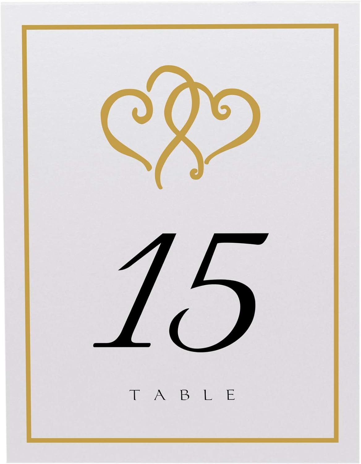 Linked Hearts and Border Wedding Table Numbers (Select Color/Quantity), White, Gold, 1-20, Double Sided, Tent or Use in a Stand, Great for Parties & Restaurants
