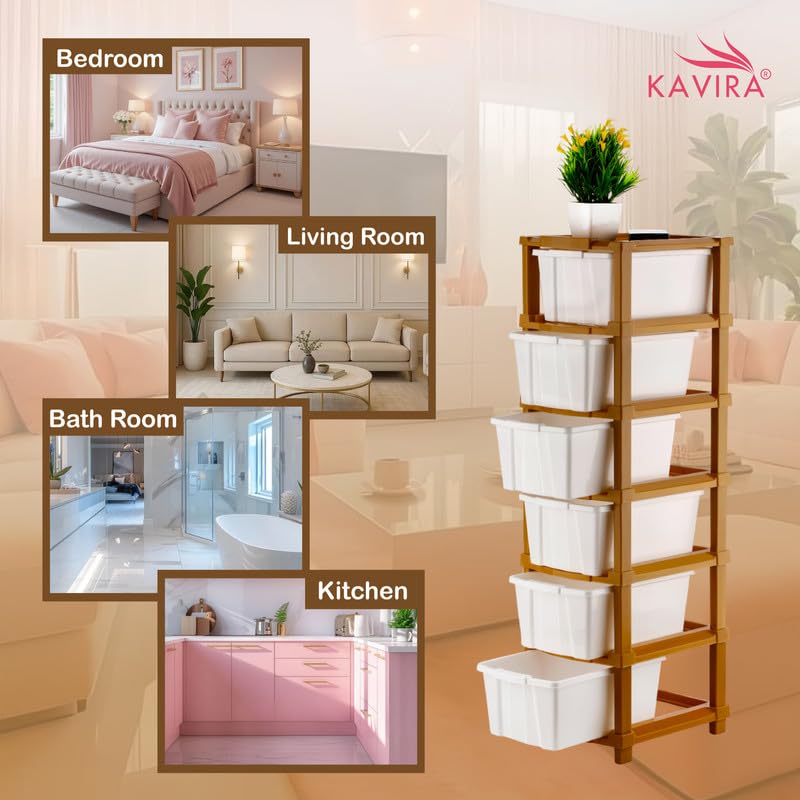 Image of Kavira Plastic Drawer Storage Tower - Space Organizer|White,6 Layer