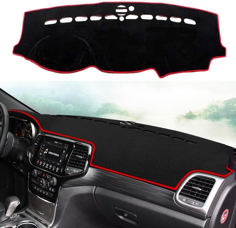Dashboard Cover Dash Cover Mat Pad Carpet Custom for Jeep Grand Cherokee 2011-2021 Accessories(NOT for Jeep Cherokee & Grand Cherokee L) Anti-Skid Center Console Protector Cover Mat(Red Edge)