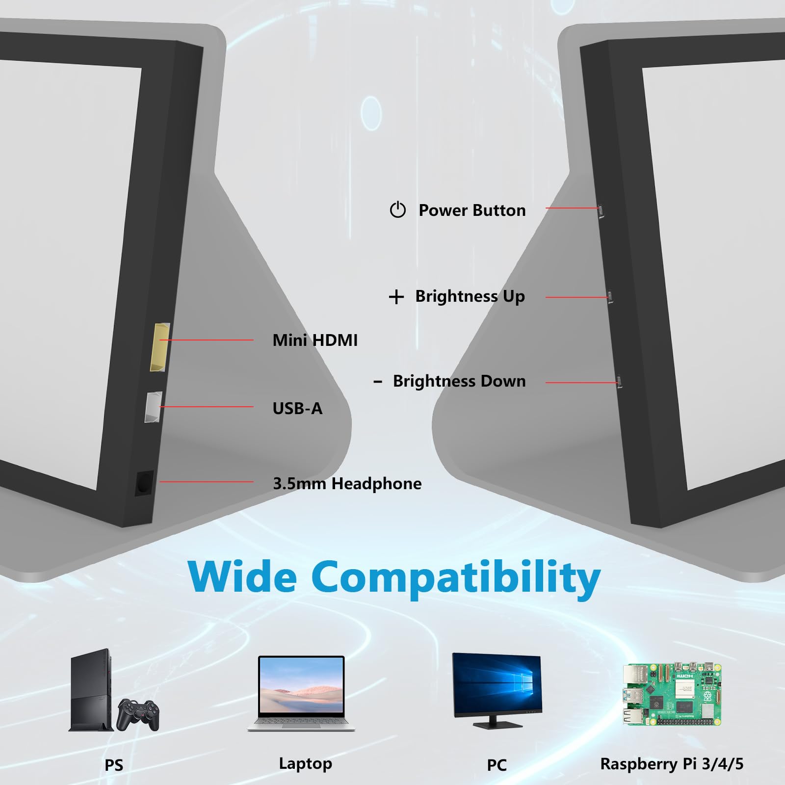 Mini monitor HDMI de 7 pulgadas, monitor IPS portátil, pantalla LCD 1024 × 600, ángulo de visión de 178°, pantalla pequeña para Raspberry Pi, ordenador portátil, PC, TV, DVD/CVBS (sin