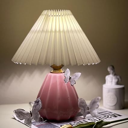Heart Home Aesthetic Ceramic Base & Light Color Changing Bedroom Lamp for Side Table | Desk & Study Table Lamp for Living Room, Home & Decor | House Warming Gifts | Pink & White