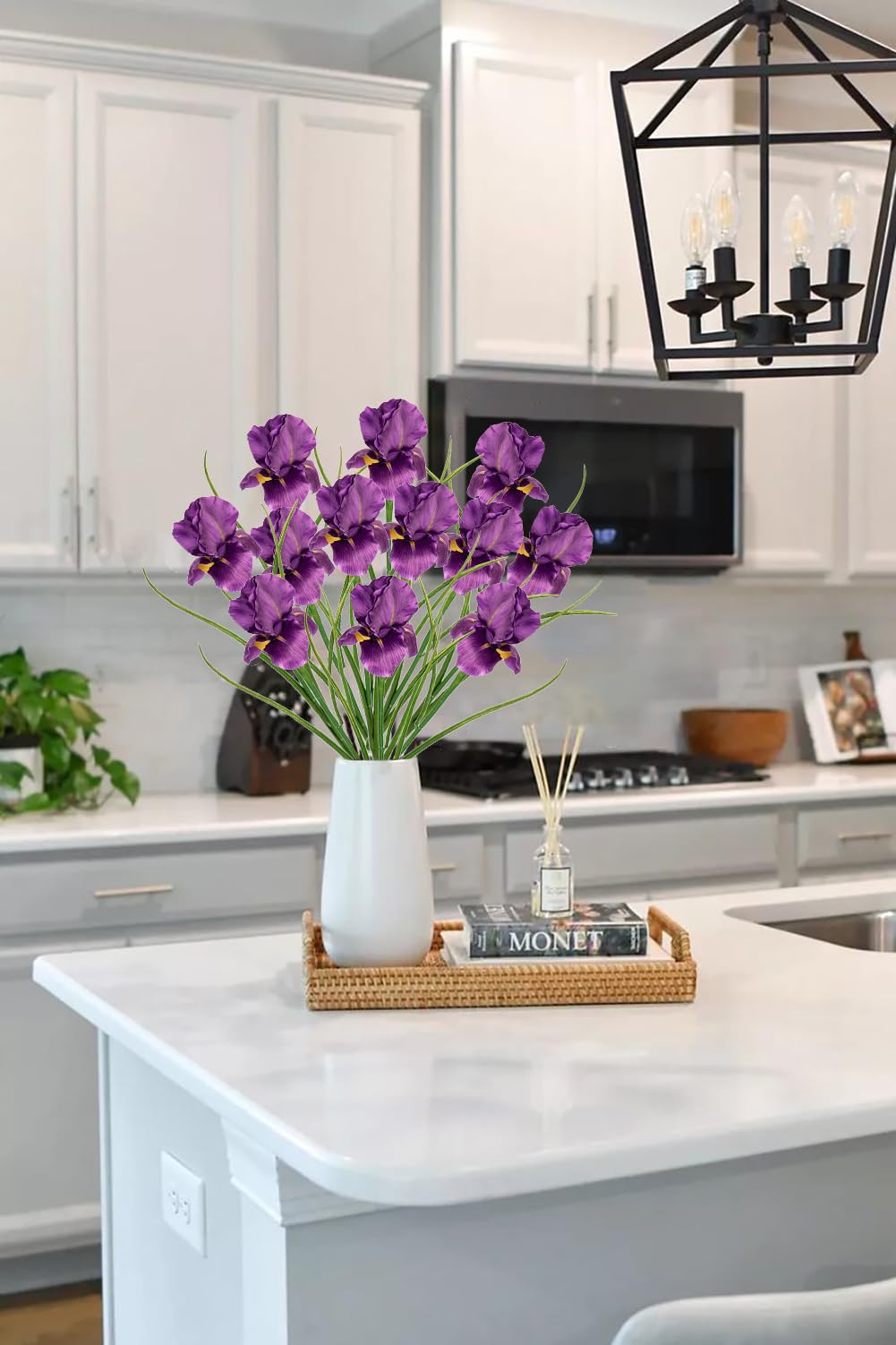 Hollyone Dark Purple Artificial Iris Flowers with Long Stems - Image 3