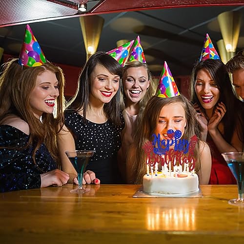 Miniatura 7 de Decoración de pastel con purpurina para cumpleaños del 4 de julio, feliz cumpleaños, revelación de género, fiesta de baby shower, suministros de