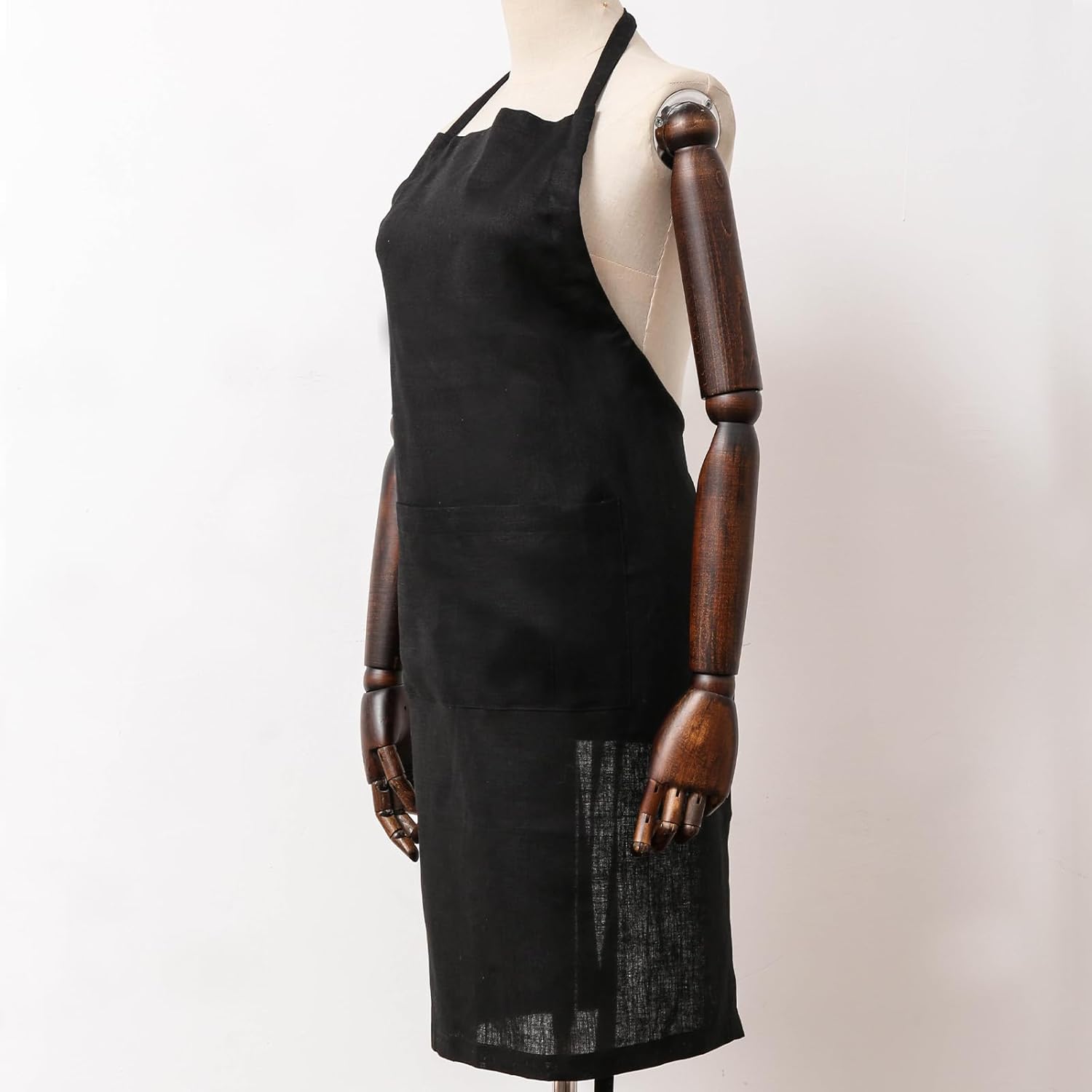 100% Linen Apron Dress with 1 Pockets For Women Men Adjustable Strap Apron Waitress Server Cooking Kitchen