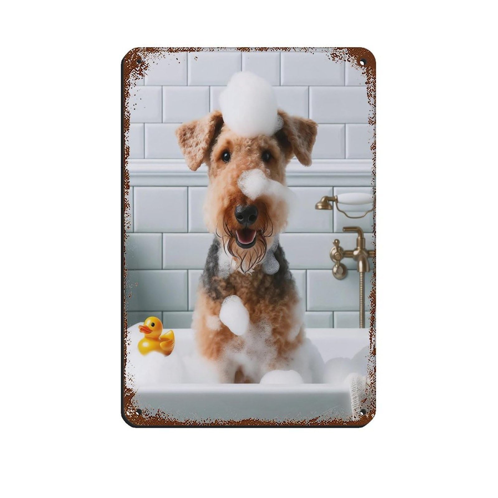 Lxwnze 20L X 30W Cm Airedale Terrier,Funny Bathroom Decor Tin Sign Vintage Metal Pub Club Cafe Bar Home Wall Art Decoration Poster Retro 8X12inch(20X30cm)