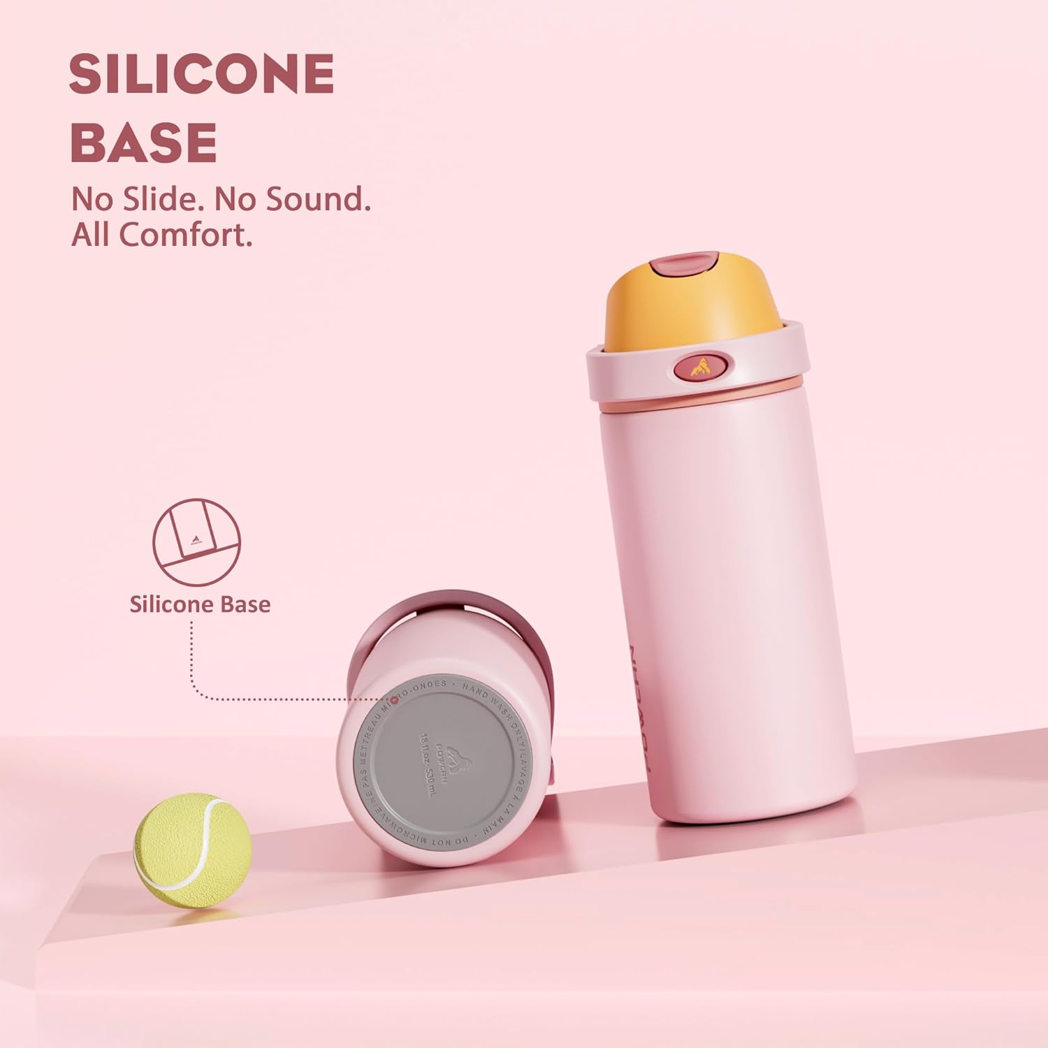 POWCAN 18 oz Insulated Water Bottle with Straw: 2-in-1 Push-Button Spout & Quick-Flip Straw, Leakproof, Cold 24Hrs, Fits Car Cup Holder, Stainless Sports Bottle for Gym, Travel Gift (Peach Store) - Image 6