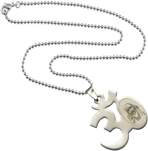 Sullery Om Shirdi Saibaba Silver Stainless Steel Pendant Necklace Chain Pendant Necklace Chain for Men and Women