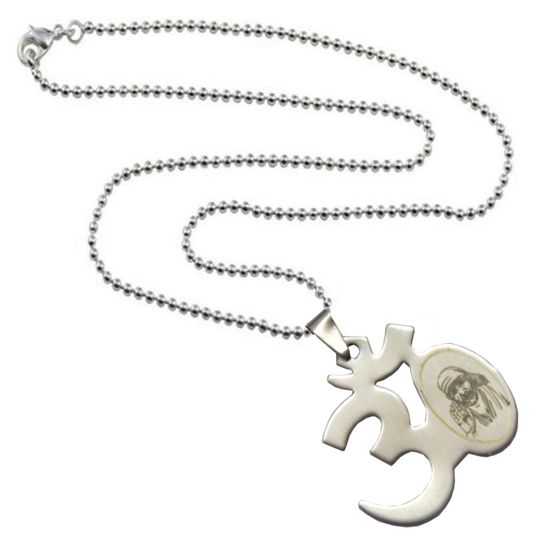 Om Shirdi Saibaba Silver Stainless Steel Pendant Necklace Chain Pendant Necklace Chain for Men and Women-image-9