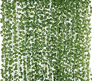 BS AMOR Artificial Garland Money Plant Leaf Creeper Greenery Bail | Length 6 Feet | Pack of 12 Strings