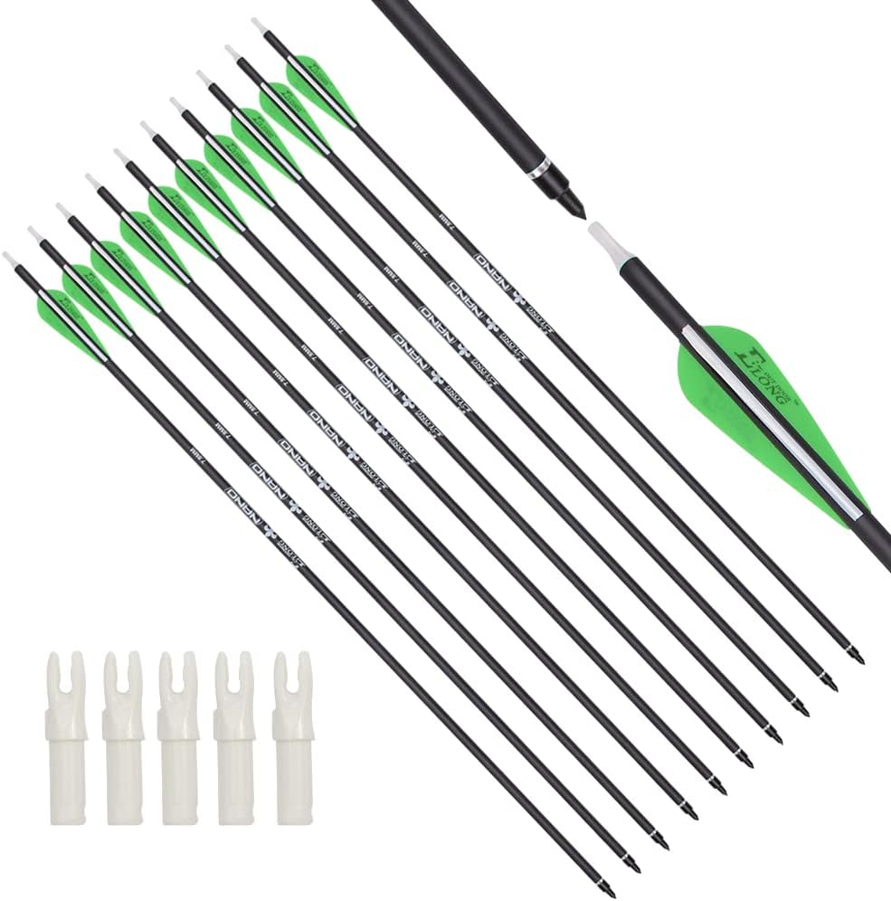 Archery Bow Carbon Arrow Hunting Target Practice Arrows 28 Inch with Removable Tips for Compound & Recurve Bow Spine 500 12PCS Pack : Sports & Outdoors