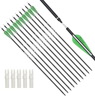 Archery Bow Carbon Arrow Hunting Target Practice Arrows 26 Inch with Removable Tips for Compound & Recurve Bow Spine 500 12PCS Pack